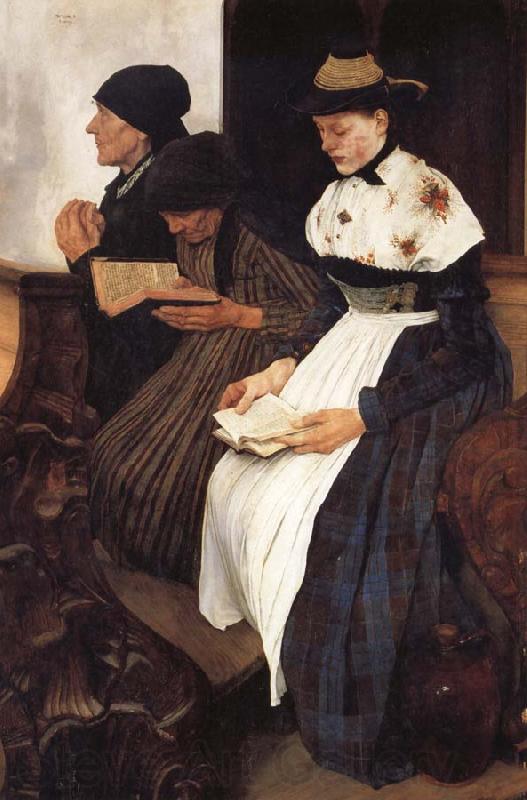 Leibl, Wilhelm Die drei Frauen in der Kirche Norge oil painting art